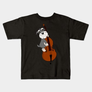 Miniature Schnauzer Happy Dog Playing Double Bass Kids T-Shirt